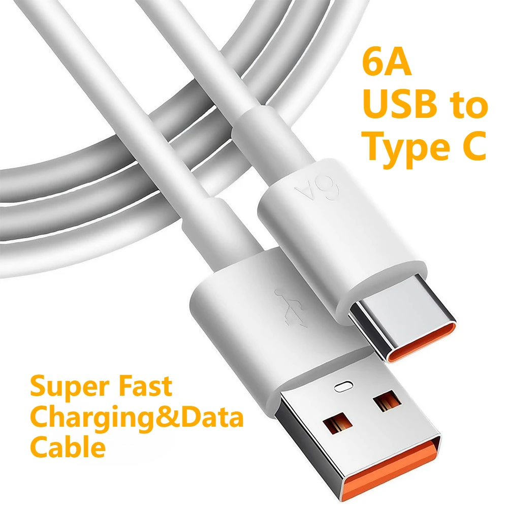

USB Type C Cable 6A fast charging cable For Samsung S21 S20 Huawei P40 P30 Xiaomi 12 5A super fast charger cable data cord wire