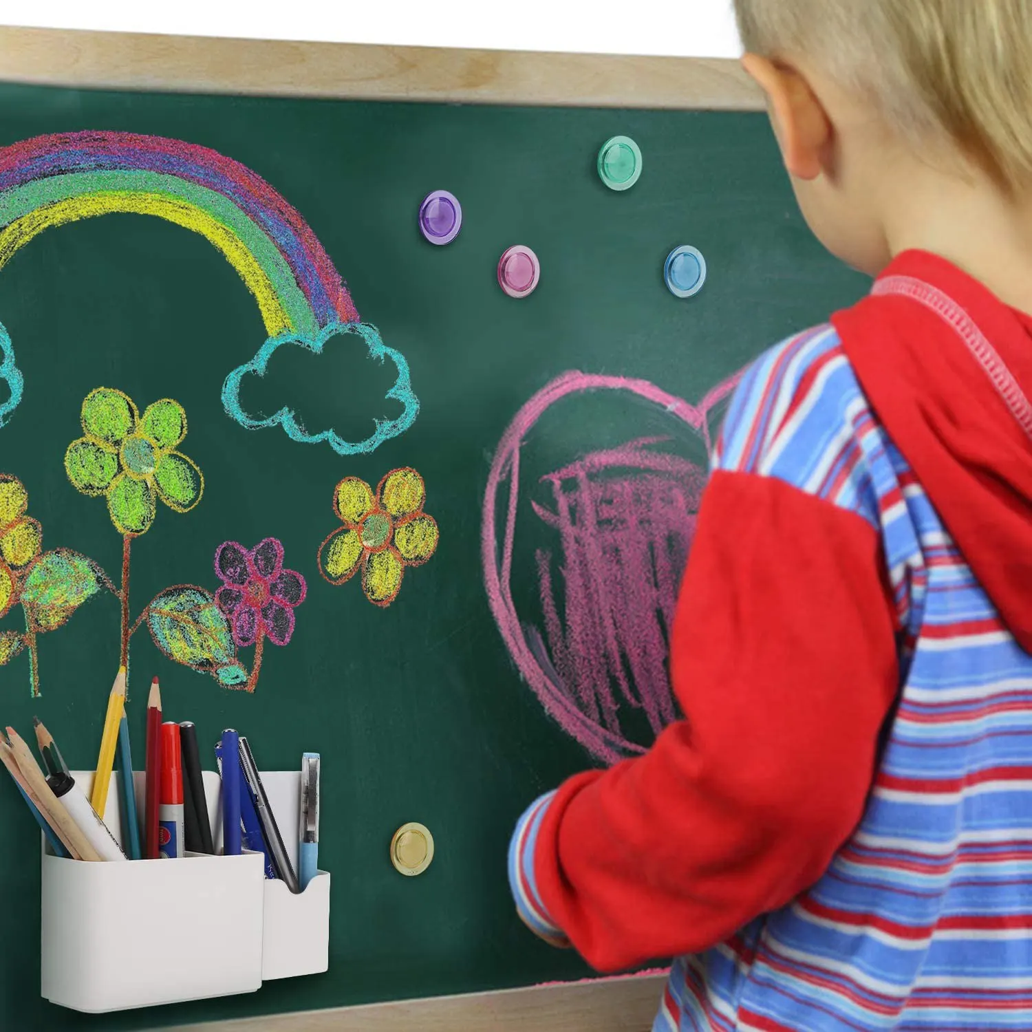 حامل علامات المسح الجاف المغناطيسي ، حاملات التخزين ، منظم للسبورة البيضاء ، قلم مغناطيسي ، كوب قلم رصاص ، مكتب ، عبوة 2