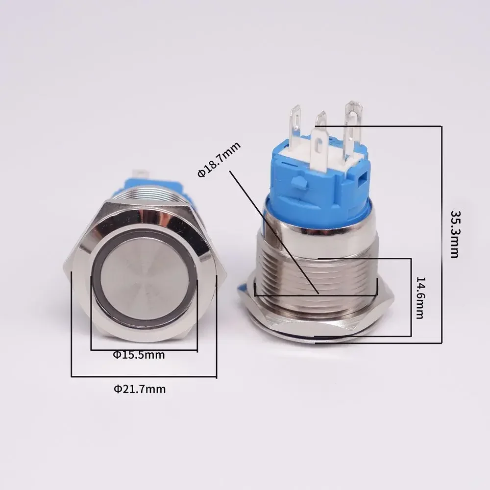 19mm Metal Push Button Switch Instant Lock Power Button Lamp  Waterproof LED Car Engine Power Switch Light Flat Circular Button