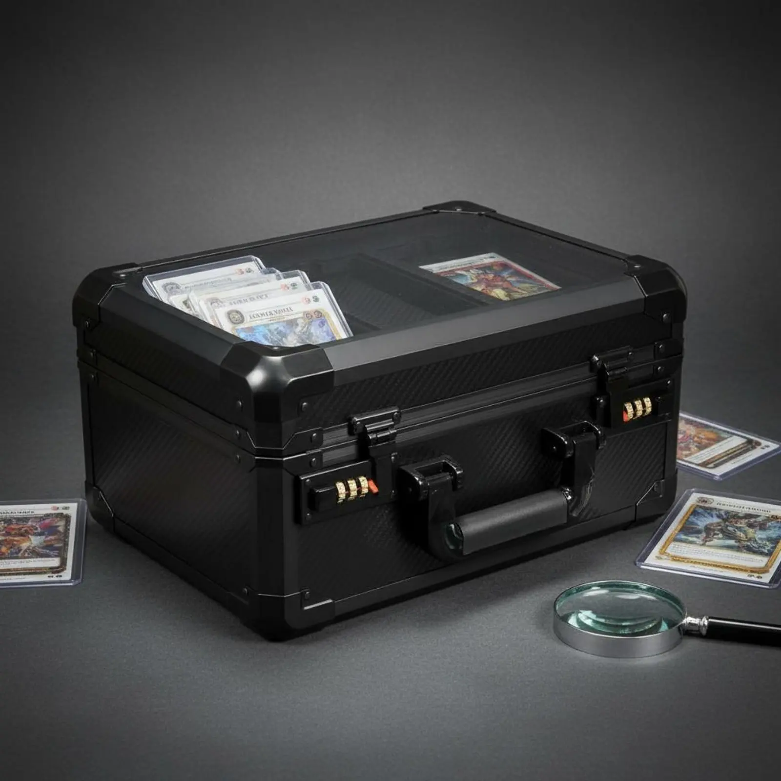 

Aluminum Card Briefcase Transparent Lid PSA Card Carrying Case Wear-Resistant Carbon Fiber Finish for Investors, Trip