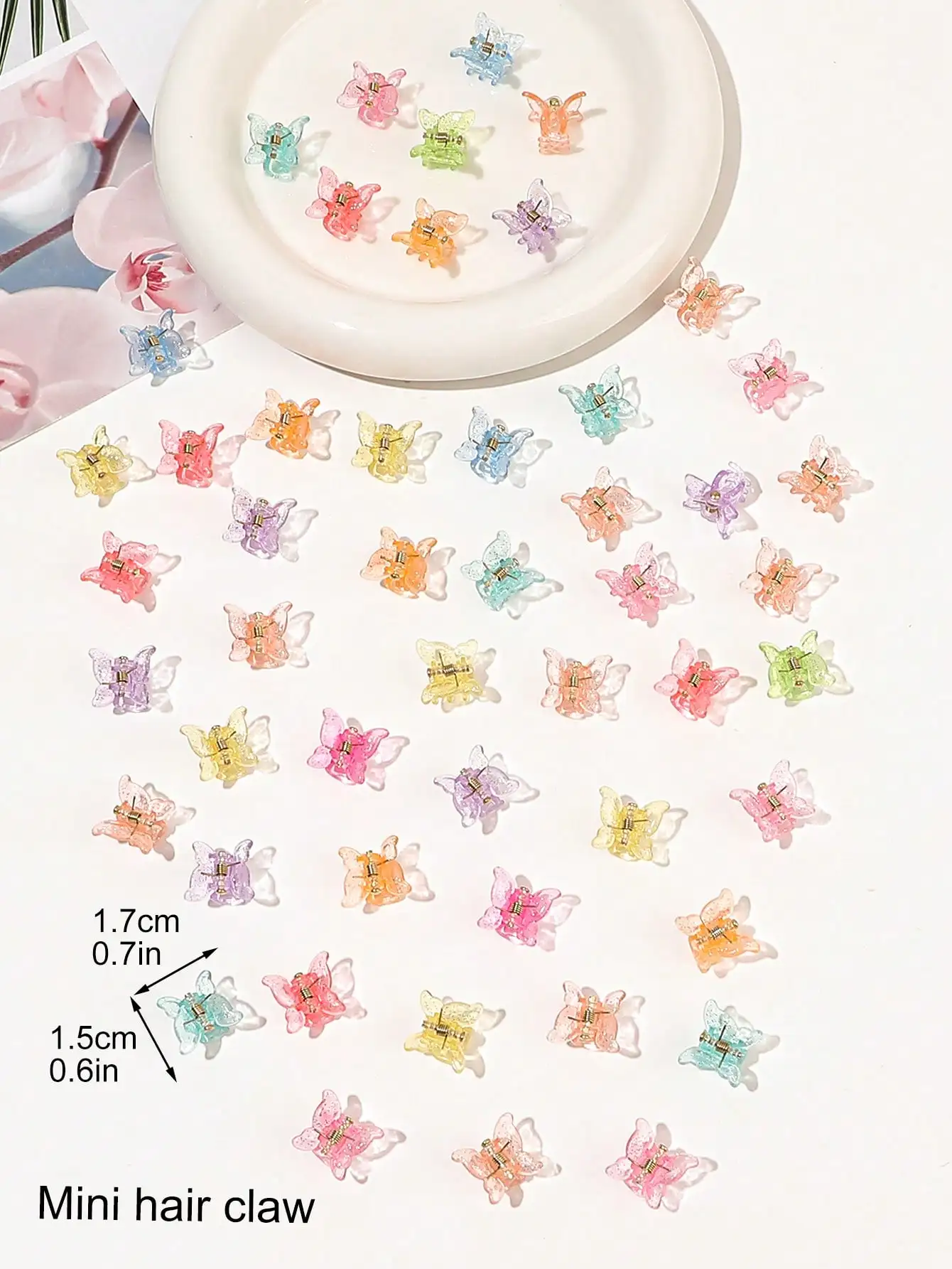 50-teiliges Mini-Schmetterlings-Haarklammern-Set in verschiedenen Farben, schöne Haarklammern, Zubehör für Frauen, Mädchen, Babys – Detail 6