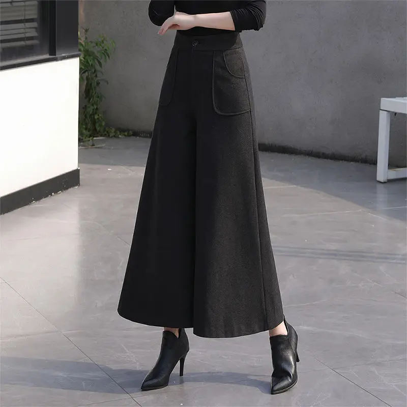 Clearance Thick Woolen Pants Women in Autumn and Winter High Waisted and Slimming Big Foot Small and Loose Casual Wide Leg Pants