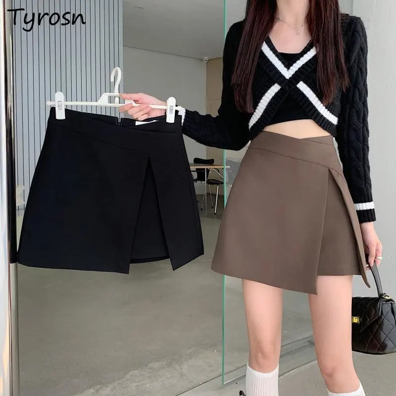 Mini Skirts Women Asymmetrical Design Sexy Sweet Fashion Simple Pure Korean Style Ladies Faldas Autumn Retro Stylish Leisure New