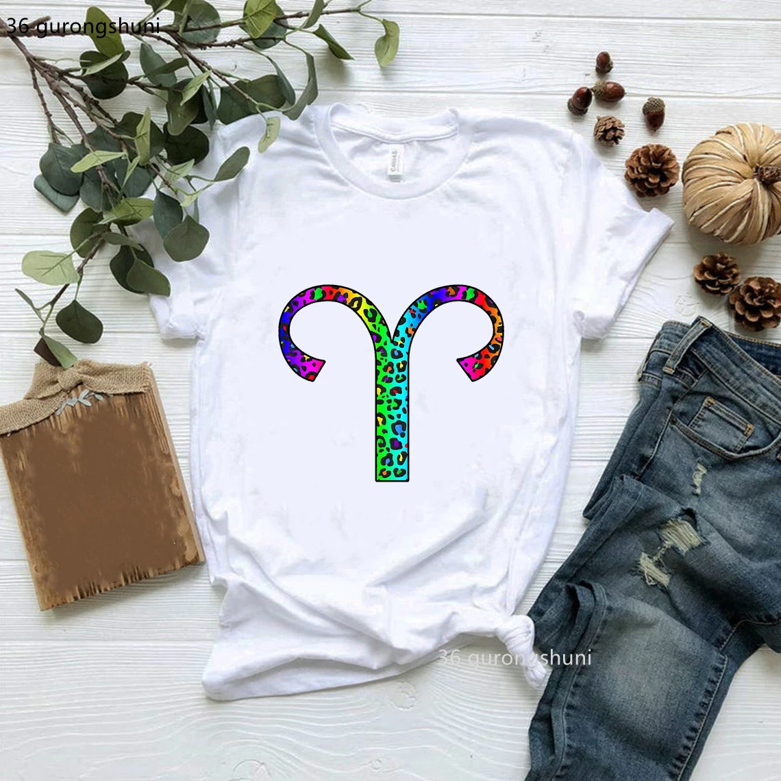 Scorpio Zodiac Symbol Virgo T Shirt Rainbow Leopard Print Pattern T-Shirt Women Clothes Female Clothing Harajuku Tees 90s Tops