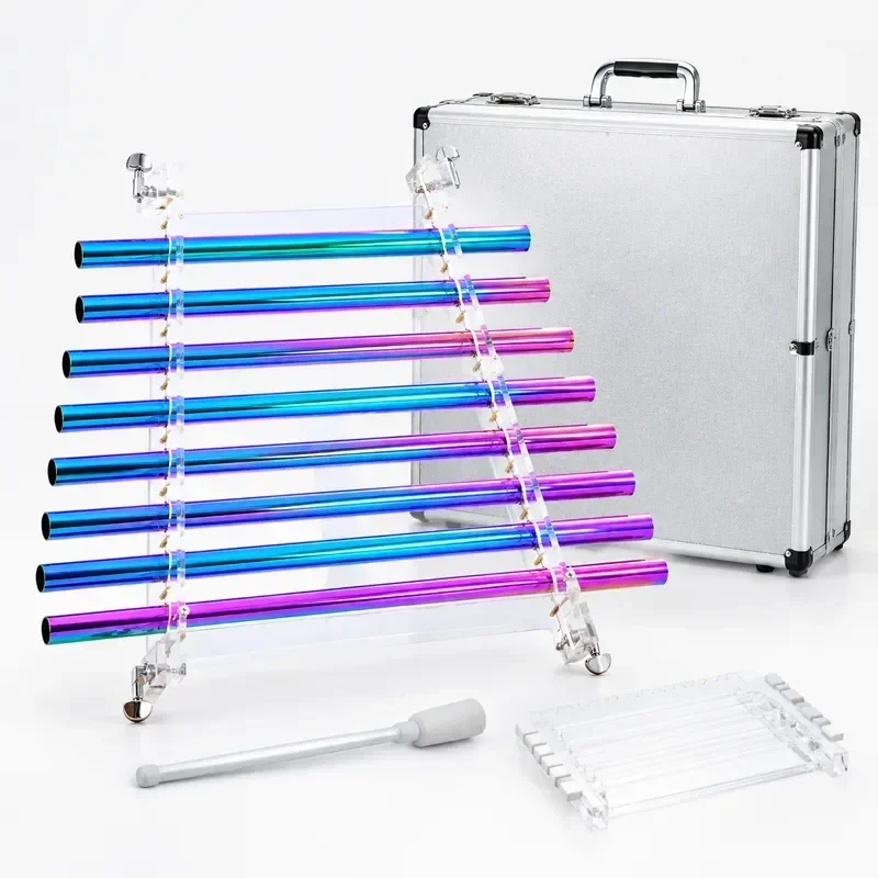 STAR LIN KUP 432Hz Aurora Realm Crystal Singing Harp 8 Tubes CDEFGABC Notes with Alumina Alloy Box Multiple Colored