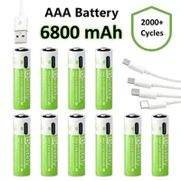 2025 Pro 1.5V AAA 6800mAh Rechargeable Battery, Type-C Fast Charging Li-ion Batteries, 2000 Cycles LED Indicator with Free Cable