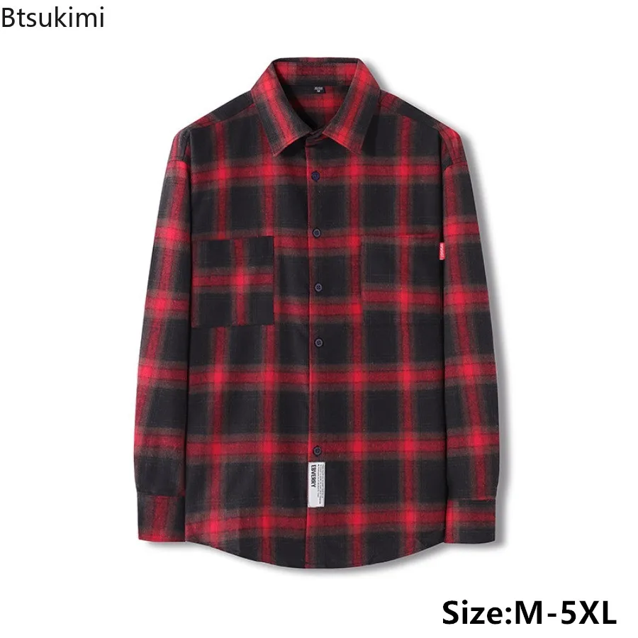 

2024New Men's Casual Plaid Print Shirt Fashion Long Sleeve Chest with Pocket Design Trend Streetwear Men Shirt Jacket Young Teen