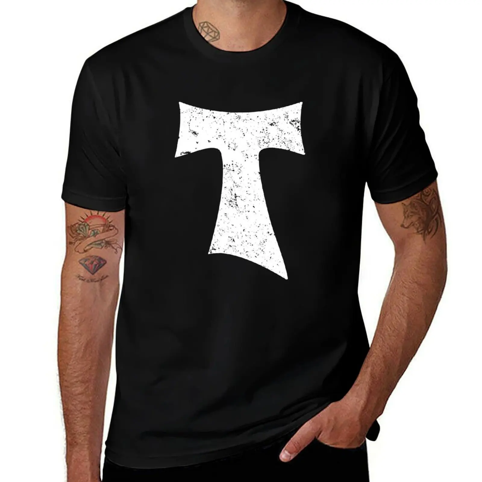 

Tau Cross T-Shirt man tshirt black cotton t-shirt plain for man package cotton t shirts high quality T-shirt