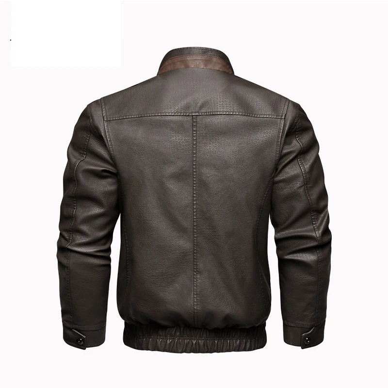 New Autumn Men\'s Leather Jacket Stand Collar Retro Business and Leisure