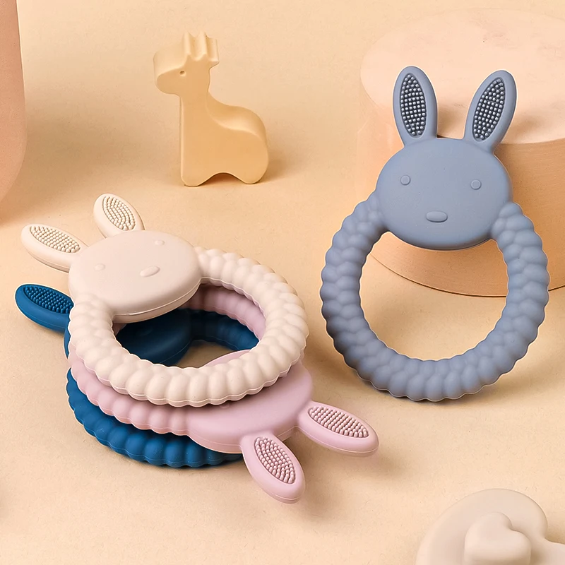 1 Baby Teether Silicone Toy Free of Bisphenol A Cartoon Rabbit Care Teething Gift Baby Health Grinding Neonatal Chewing Toy