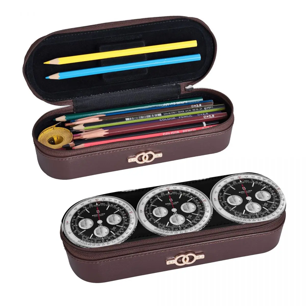 Black Luxury Watch Face Leather Pencil Cases Pencil Pouch Storage Stationery Supplies Pen Box Pencil Bag for Kids School
