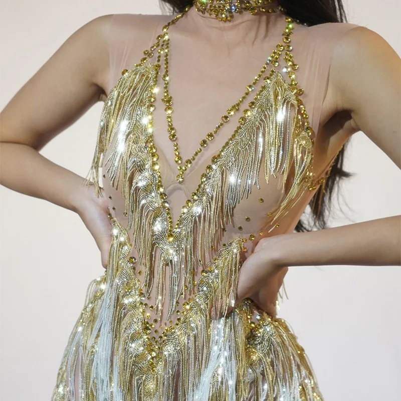 Body de fête à strass pour femmes, tenue de chanteur de danse Jazz, robe de Bar Dj Ds, Costume de danseuse Gogo sur scène