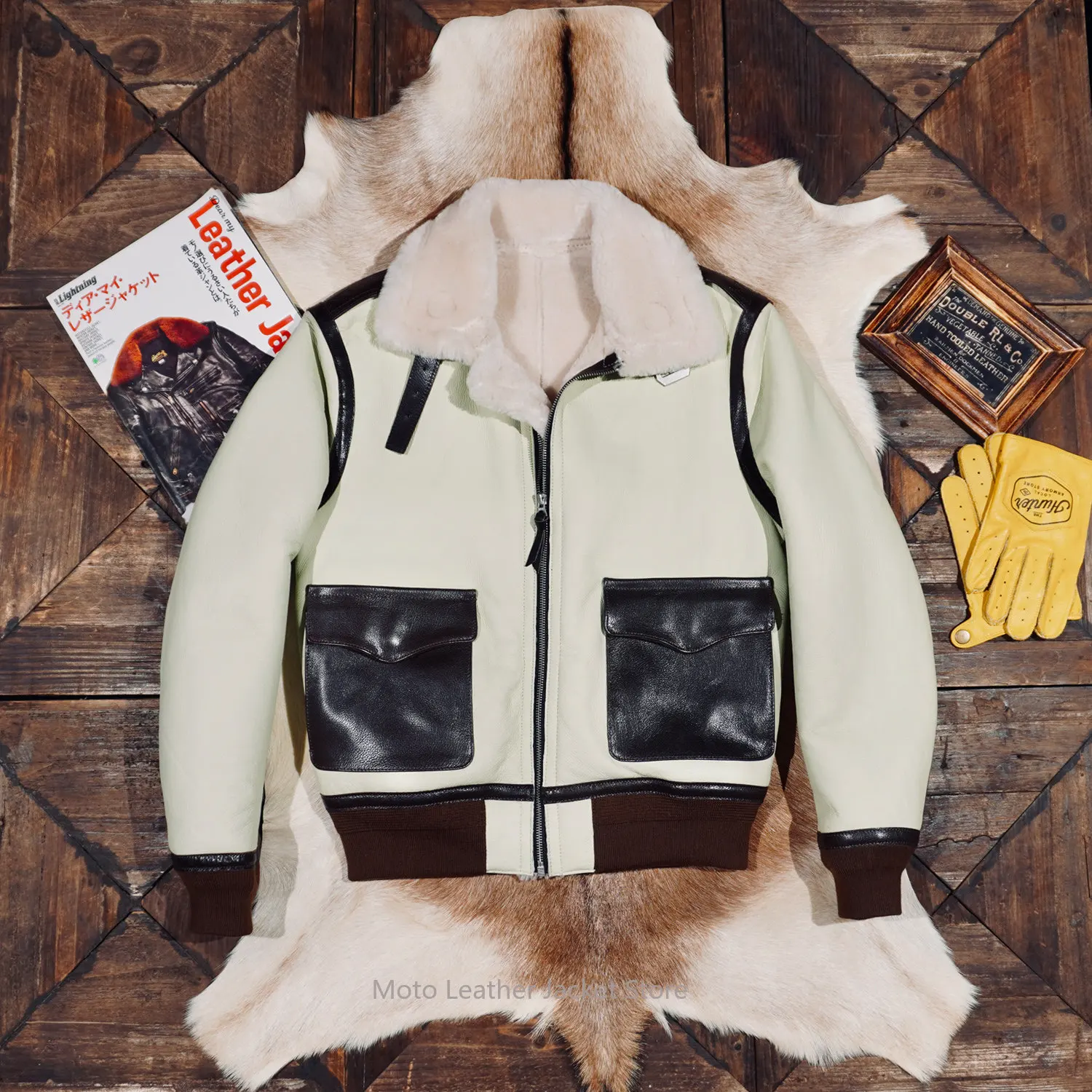 Blouson Aviateur Classique A2 en Peau de Mouton et Fourrure, Manteau Hiver Chaud et Coupe-Vent en Cu