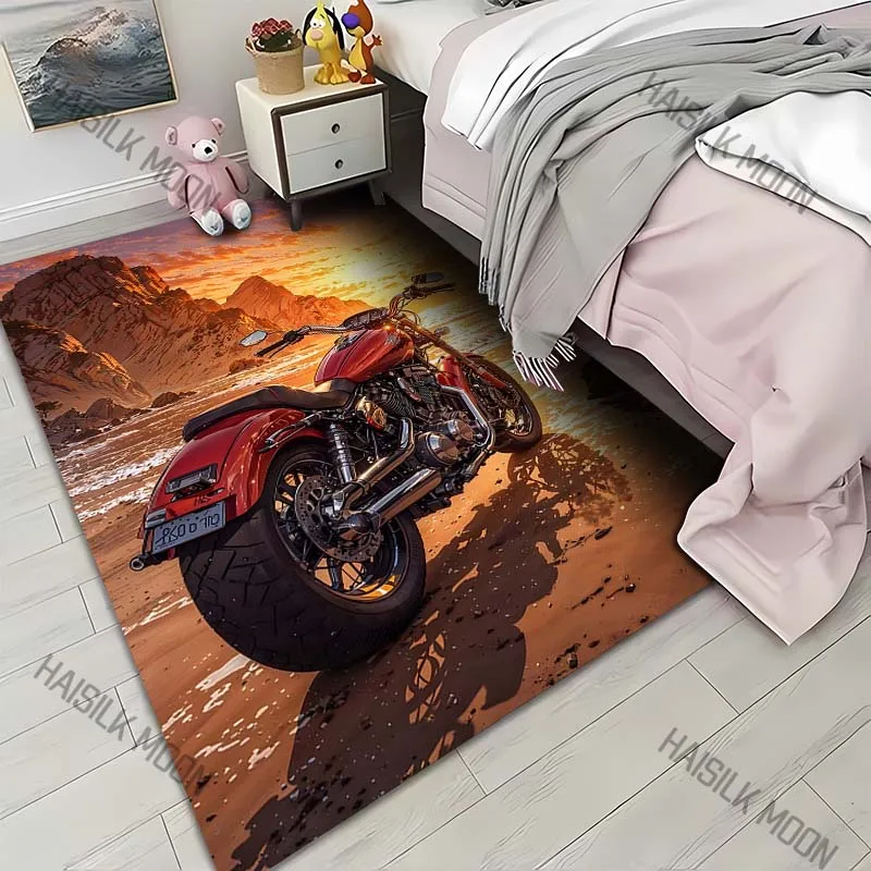 1PC Red motorcycle beach sunset cliffs Print Carpet for Living Room Bedroom Sofa Home Decor Rus Non-slip Floor Mat Luxury Gift