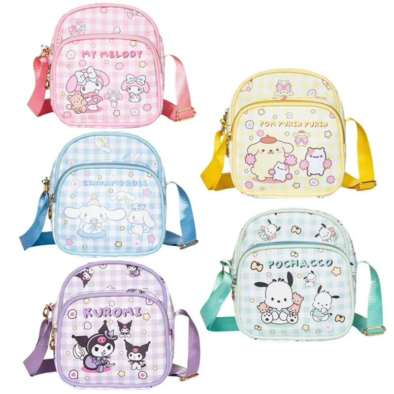 Anime Sanrios moja melodia Cinnamoroll Pochacco Kuromi śliczny PU pochylona torba na ramię Kawaii torba dla dzieci prezent urodzinowy dla dzieci