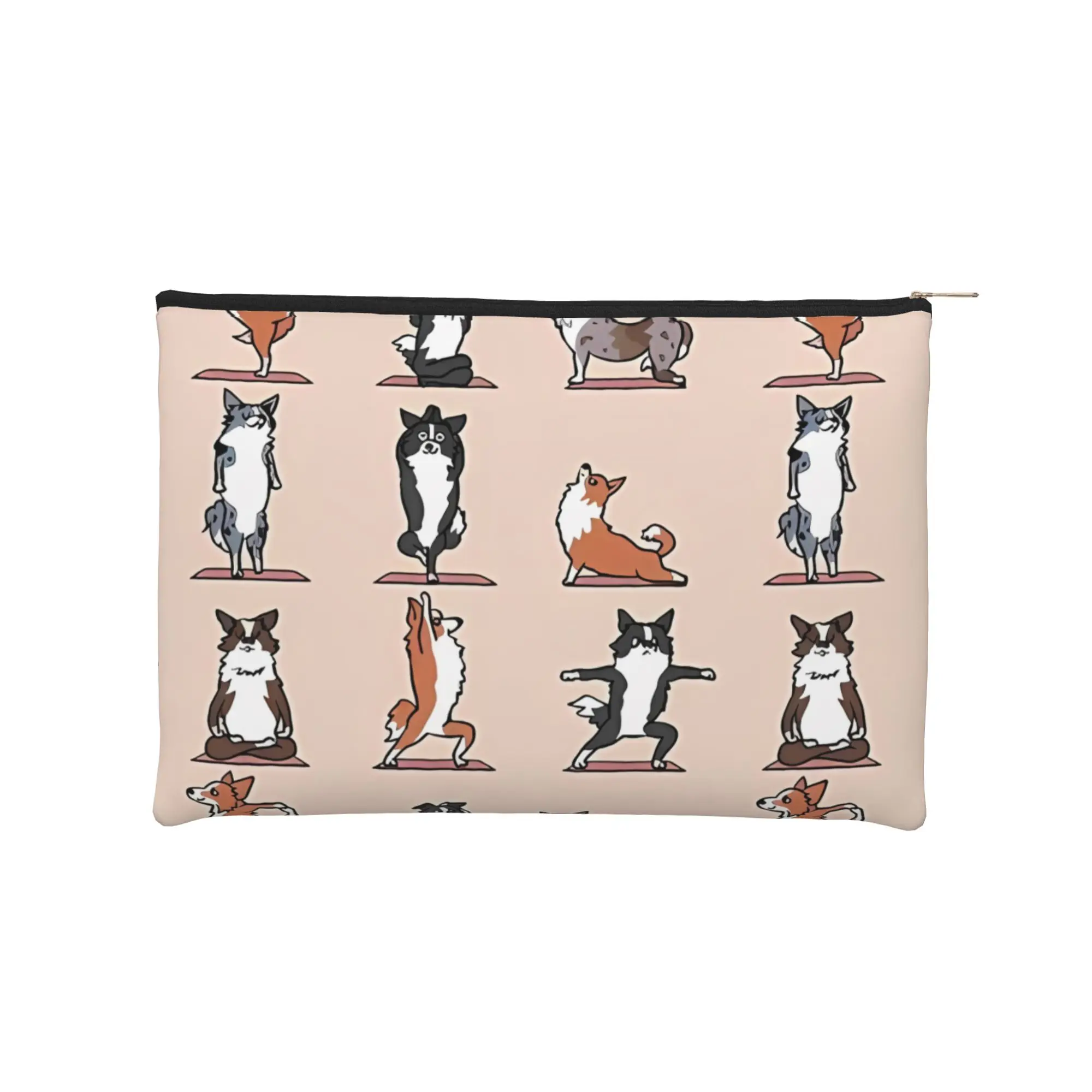 Lightweight Yoga Border Collie Makeup Bag Toiletry Bag with Zipper Cosmetic Pouch