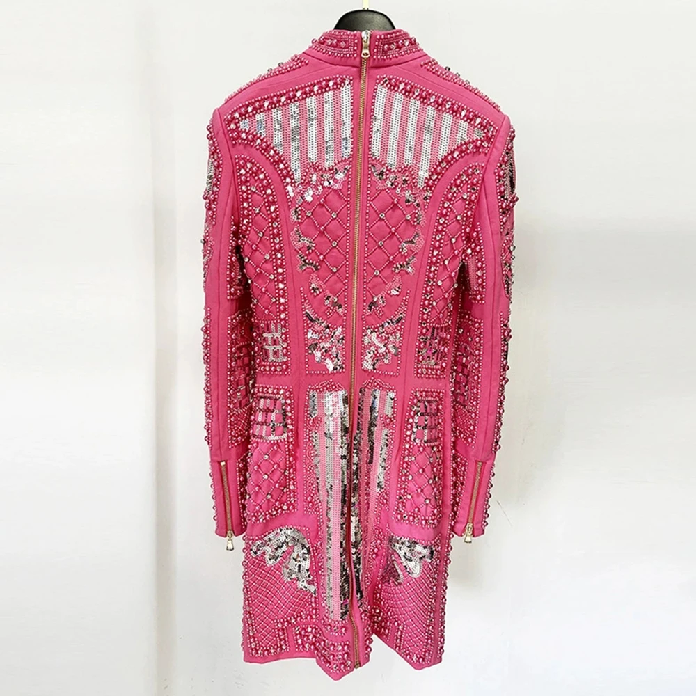 2025 autumn and winter new European and American fashion heavy diamond beaded sequined elastic tight dress small dress-GZXX1583