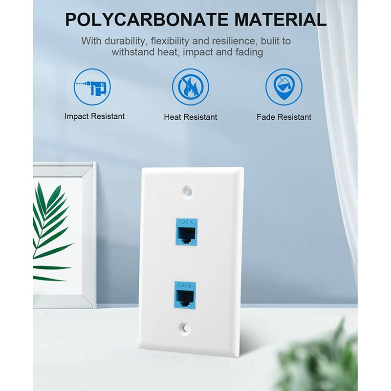 2X Ethernet Wall Plate With Low Voltage Mounting Bracket,Single Gang 2 Port Cat6 Keystone Ethernet Cable Wall Outlet