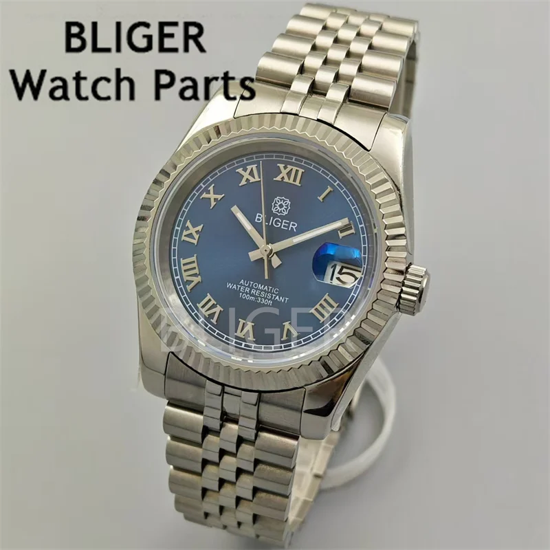 BLIGER 36mm/39mm White Pearl Sunburst Pink Blue Brown With Roman Index AR Coated sapphire glass NH35 Movement steel bracelet