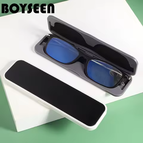 BOYSEEN Men's Blue Light Protection Reading Glasses Portable Pocket Glasses With Ultrathin Box 14*4*0.8cm Hyperopia Glasses