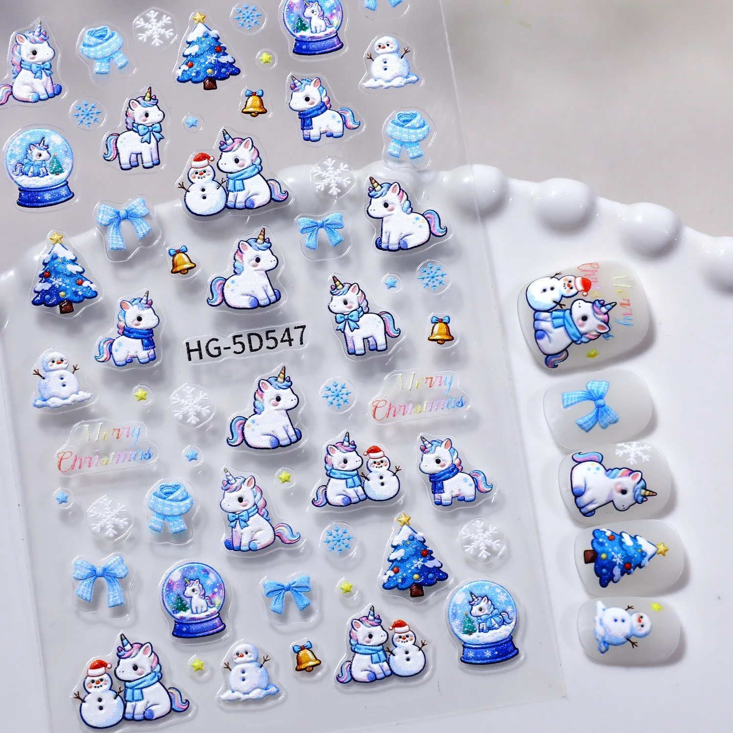 

Snowflake Unicorn Nail Stickers 5D Cartoon Animal Christmas Horses Press On Nails Self Adhesive Sticker Diy Decoration Girl Gift