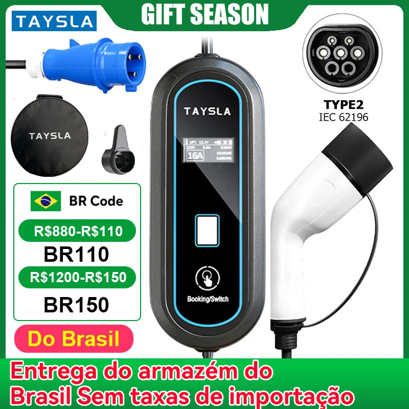 TAYSLA Portable Electric Car Charger 32A 5M Cable EVSE Charger CEE Plug 7kw Type2 Wallbox for Electric Vehicle BYD