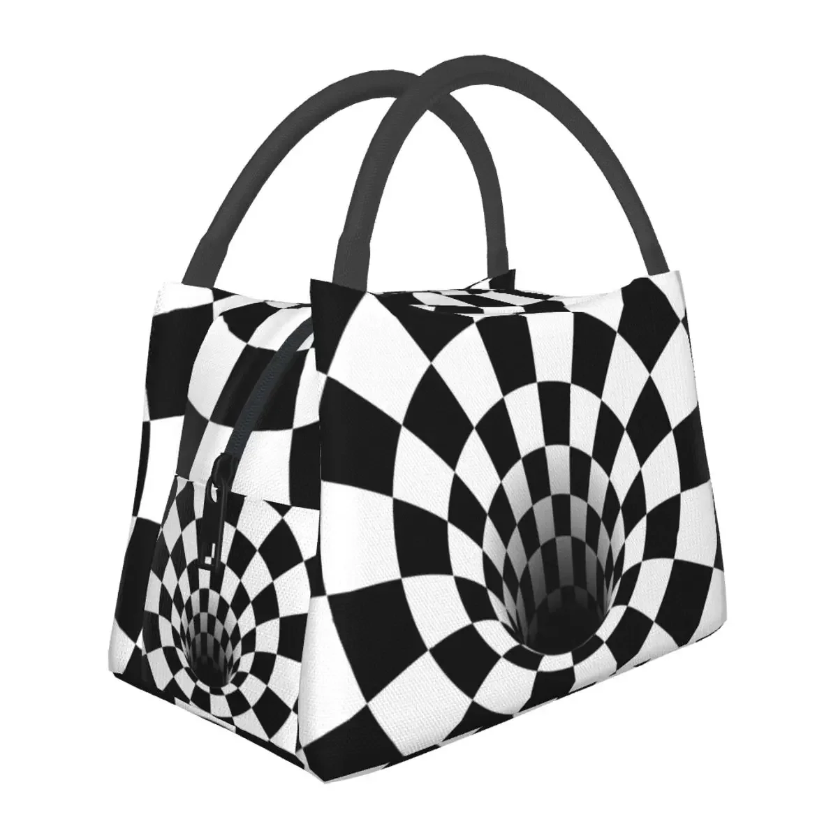 Optical Illusion Black Hole Checkerboard Lunch Bags Insulated Bento Box Waterproof Lunch Tote Picnic Bags for Woman Student