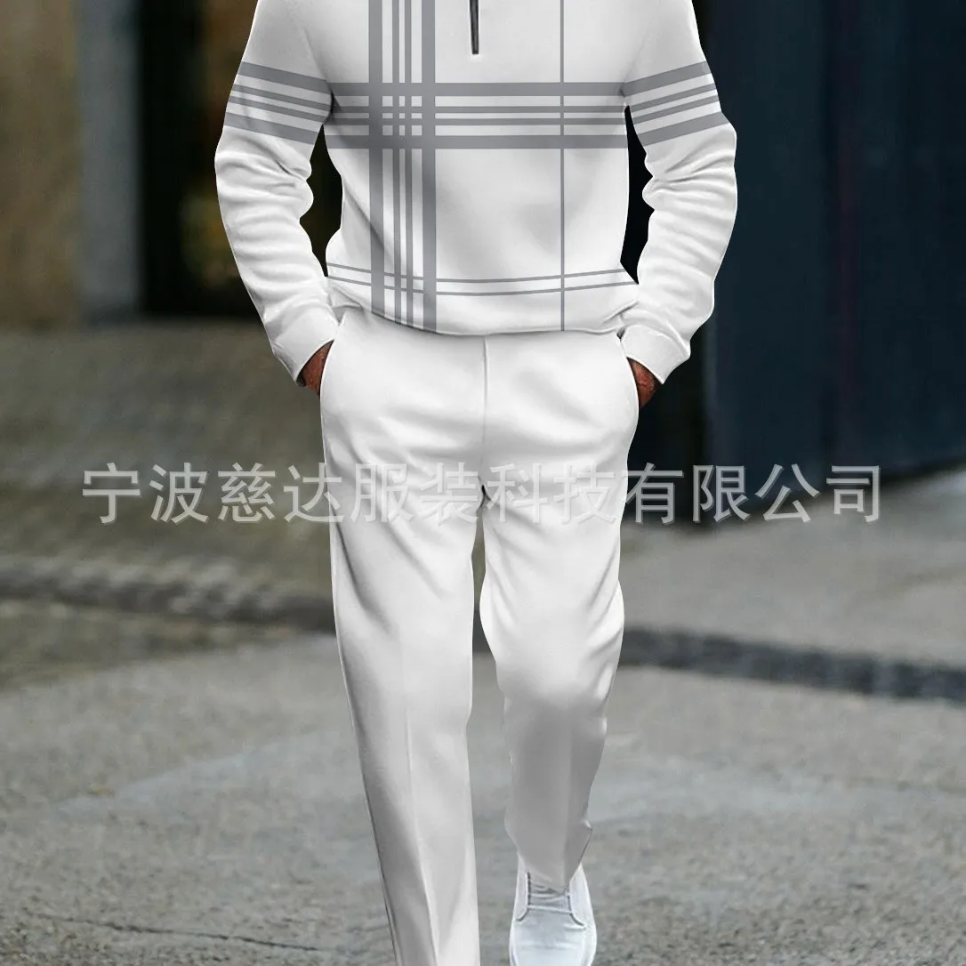 2025 New - style Independent Website Cross - border Foreign Trade Men's Round - neck Pullover with Contrast Color 3D Printing