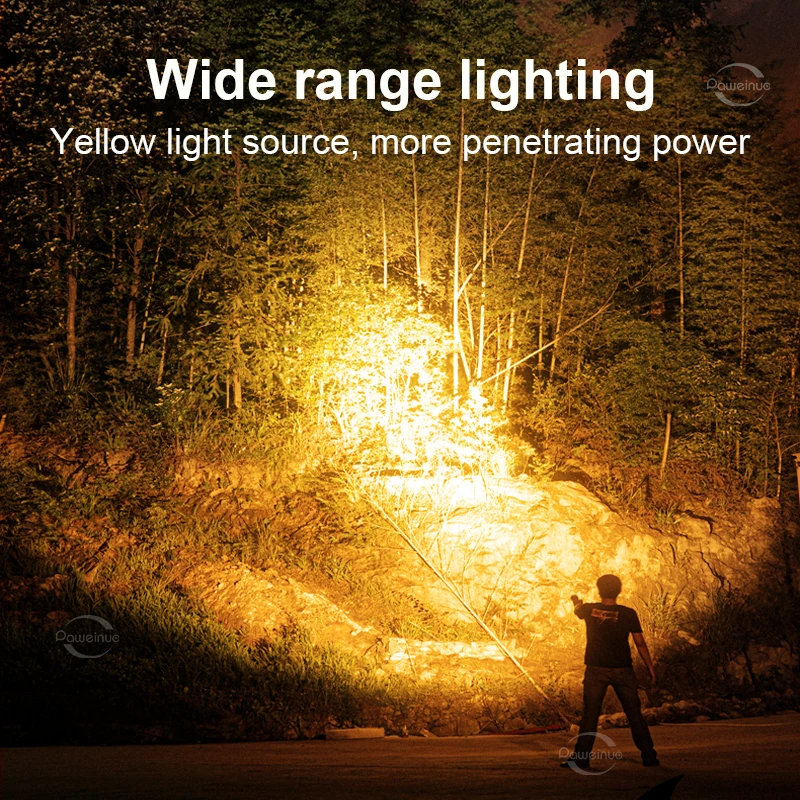 XHP190 فانوس تحت الماء  الضوء الأصفر  3 أوضاع  مصباح يدوي للغوص المهني  IPX8 مقاوم للماء  ألياف مسيرات تحت الماء  مصباح الغوص