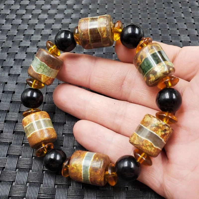 Jade Agate, Agate, Tianzhu Bucket Bead Bracelet, Three Eyes Tianzhu, Rice Bead Bracelet, Retro Jade Bracelet, Jade Bracelet