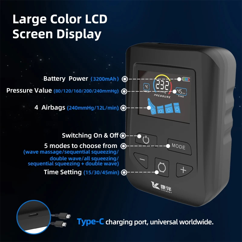 ZJW STLF High Quality LCD Screen Physiotherapy Digital Tens Machine Leg Recovery Compression Boots for Two Legs Use