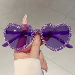 KAMMPT Fashion Brand Crystal Shiny Shades Women Stylish Heart Decor Trends Sunglasses Oversize Candy Color Beach Sun Glasses