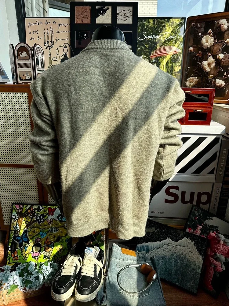 

Мужской трикотаж в американском стиле ретро, свитер с воротником Генри, осень-зима, ленивый слэ, внутренняя одежда, удобная мягкая ткань