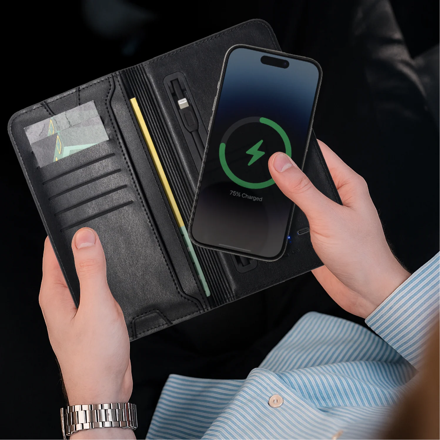 

Slim Charging Wallet with Phone Pocket | Minimalist PU Leather Card Holder | Portable Gift for Men & Women On the Go