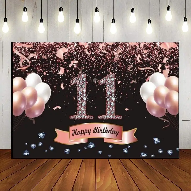 Happy 11th Birthday Background Sweet Green Screen Banner Baptism Backdrop Game Boy Communion Golden Decoration Balloon Prince