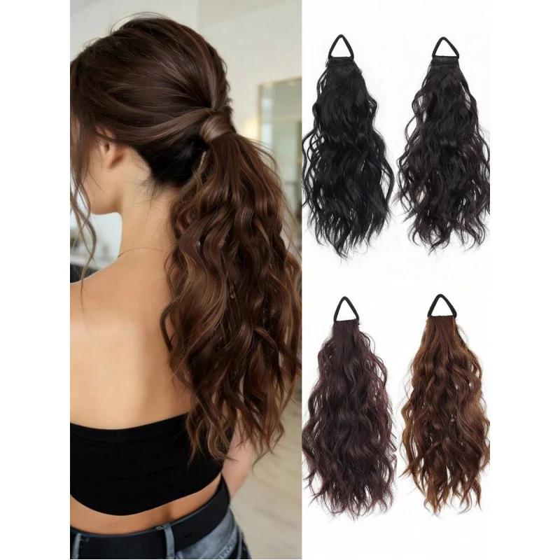 

2Pcs Synthetic Wavy Ponytail Extension – Heat Resistant Fiber, Natural Layered, Elastic Band, for Women Daily & Occasions