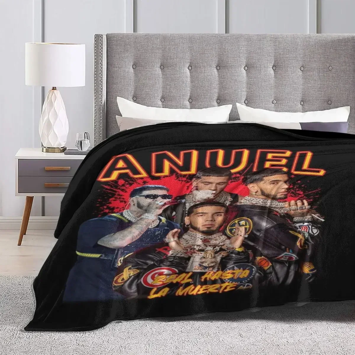 Anuel AA Flannel Blanket Quality Super Warm Music Rapper Throw Blanket Spring Airplane Travel Bedroom Pattern Bedspread