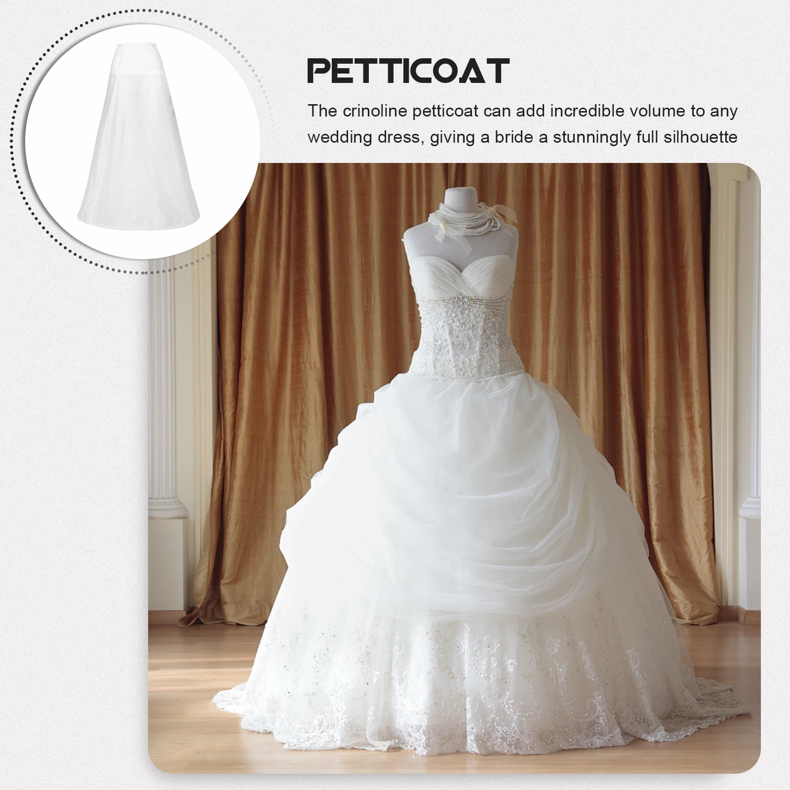 

Petticoat Line Skirt Wedding Underskirt Women Brides Gowns Floor Length Bridal Dress Accessory Taff Polyester Elastic