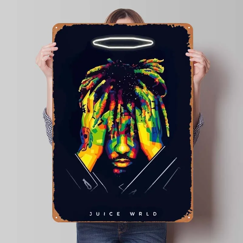 Juice Wrld Pop Art Rapper Tinplate Sign Music Poster Decoration Home Decorations Metal Signs for Wall Art Decoration Interior