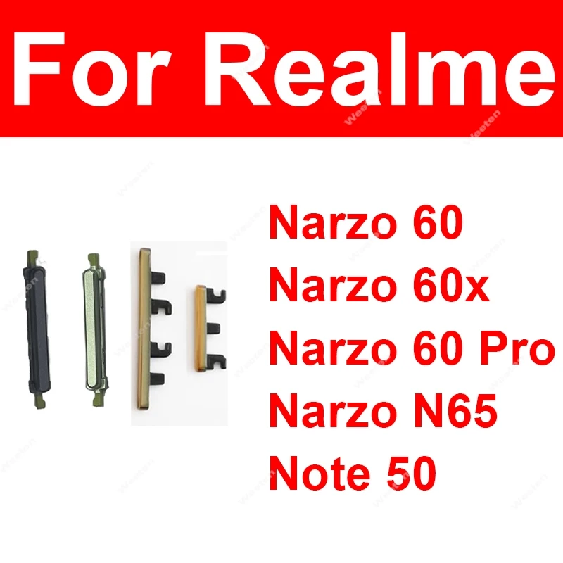 Tombol Volume daya untuk Realme Narzo 60 60x60 Pro N65 Note 50 4G 5G tombol Volume daya bagian pengganti tombol samping atas bawah