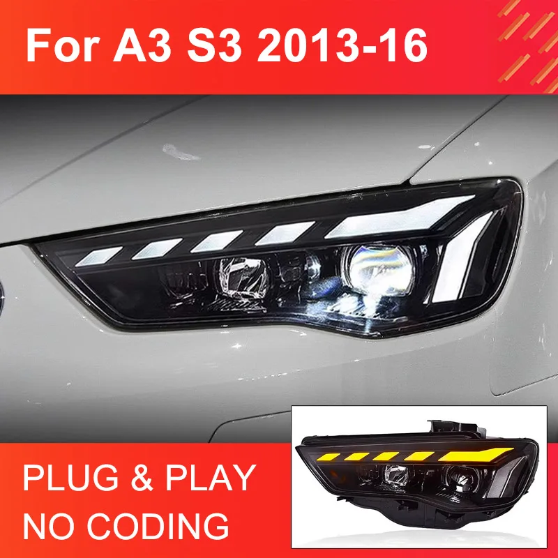 1 Pair LED Headlight Assembly for Audi A3 S3 2013-2016 Sedan Sportback Headlights Plug and Play with Full LED Front Headlights