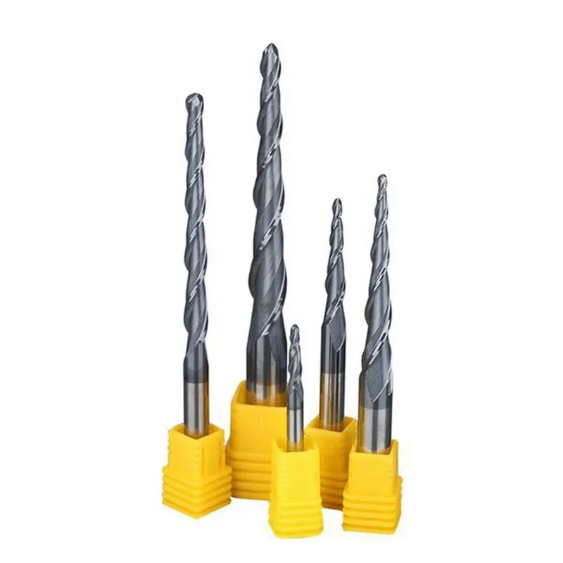 Tungsten Solid Carbide End Mill 4mm 6mm 8mm Ball Nose Tapered End Mills Router Bits CNC Taper Wood Metal Milling Cutter