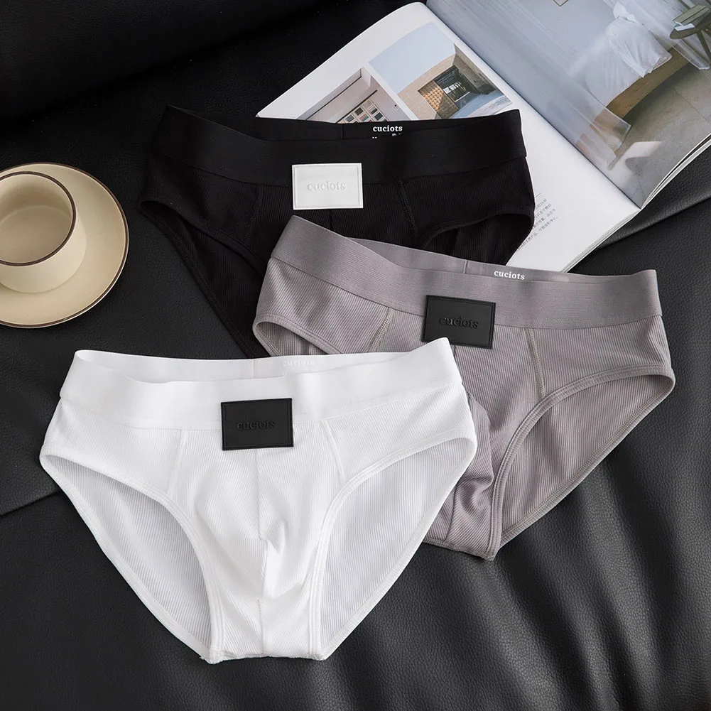 

Mens Breathable Cotton Briefs Mid Rise Underwear with Convex Pouch Soft Fabric Solid Color Underpants for Comfort