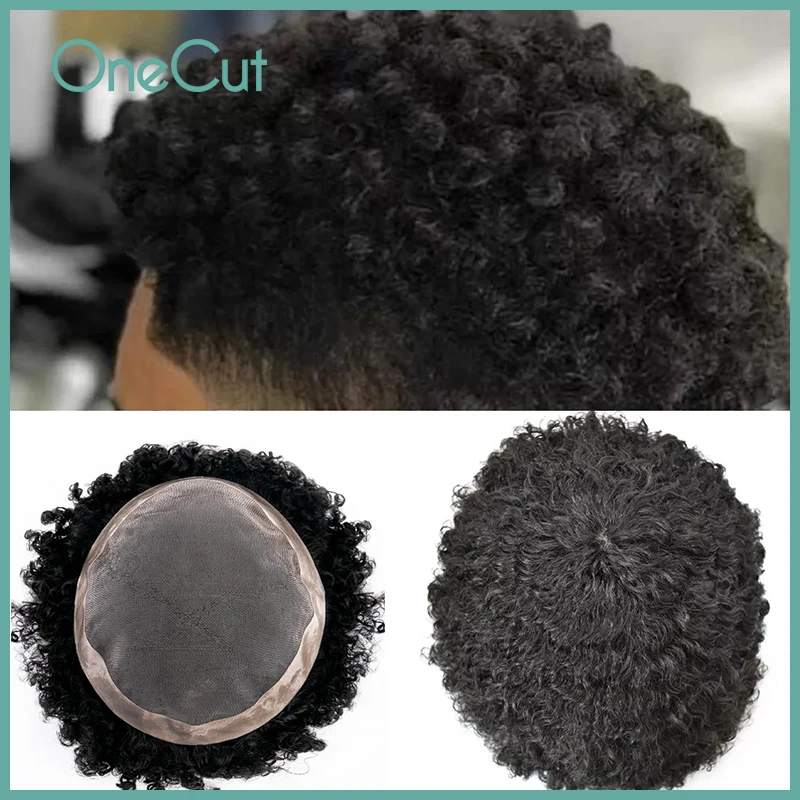 

Afro Curl Mono 15mm Curl Men Toupee Natural Color Remy Wig Male Hair Capillary Prosthesis Human Hair System Men Hair Replacement