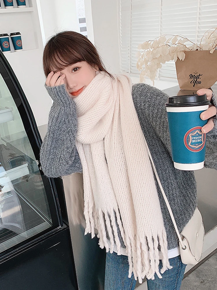 Fashion Winter Solid Color Long Scarf Women Men Preppy Scarves Warm Pashmina Tassel Mujer Female Hijab Bufanda Thick Wrap Shawl