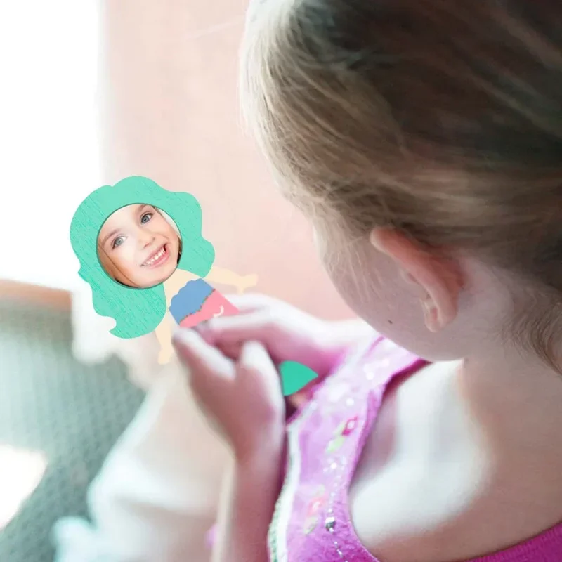 12PCS Mermaid Wooden Mirror Handheld Handmade Round Love Mermaid Mirror Kids DIY Material Accessories Home Decoration view 4