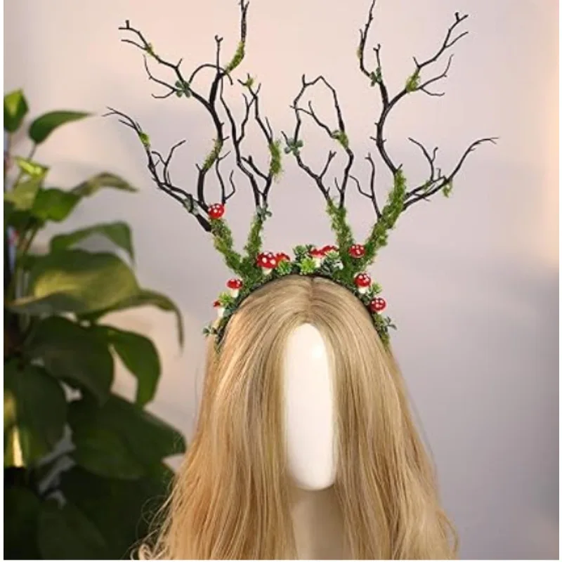 red Mushroom Branch Headband- Dark Woodland Hairband Gothic Day of The Dead Crown for Women Girls  Mardi Gras Photo Props