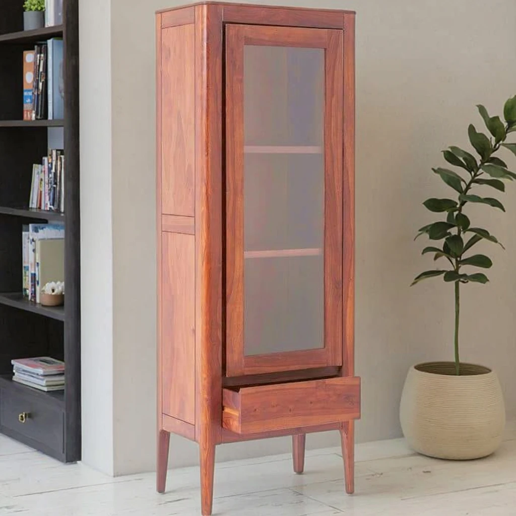 Z DU'S Modern Solid Wood Bookcase With 3-tier Storage And Clear Glass Doors For Excellent DisplayZ