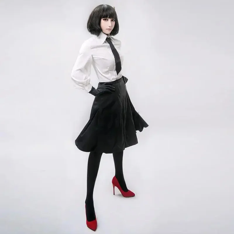 Anime Bungo Stray Dogs Detective Agency Member Akiko Yosano Cosplay Costumes Shirt Skirt Tie Gloves School Uniform Suit and wig image 2