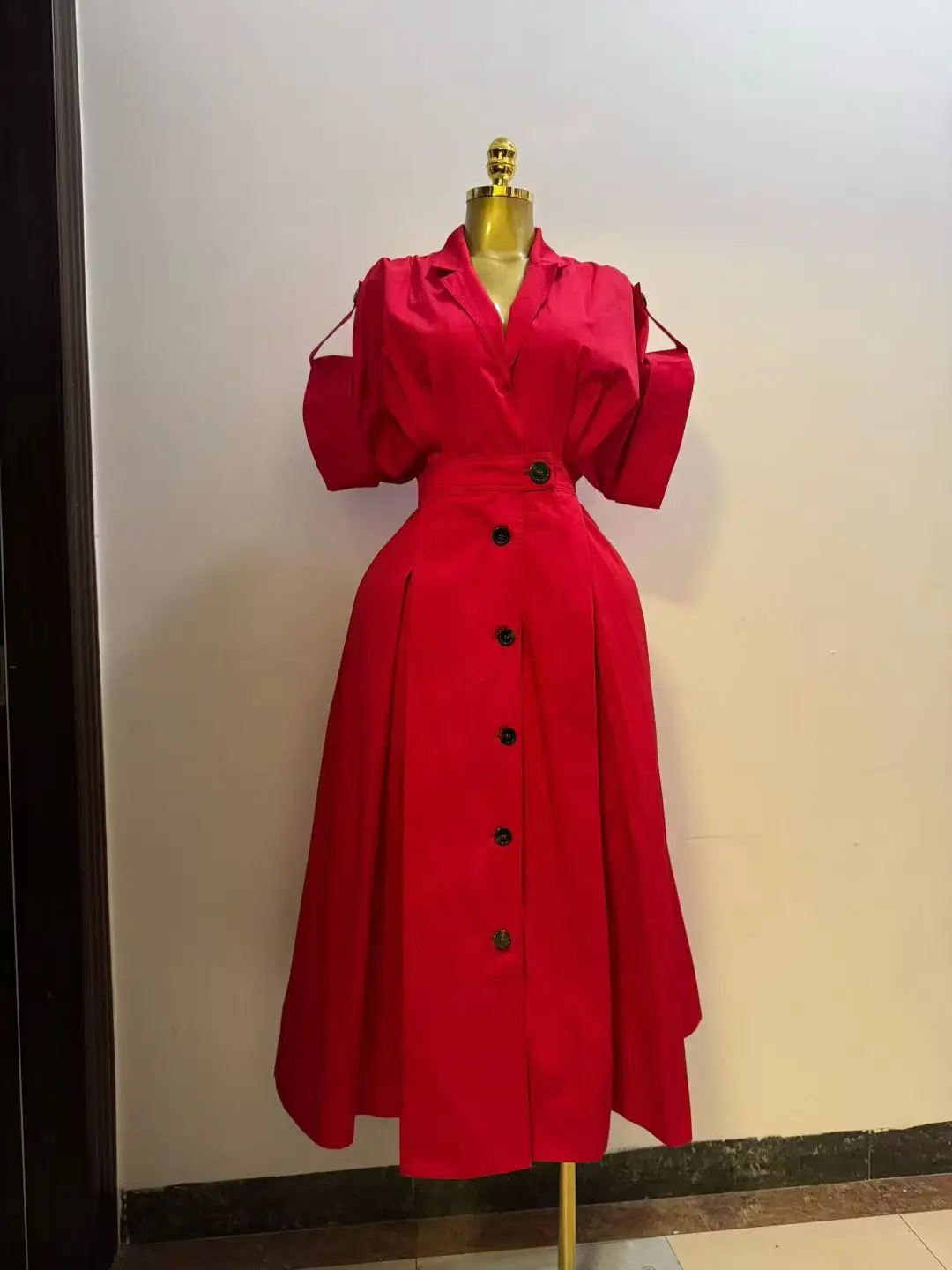 فستان قميص نسائي من القطن عالي الجودة بأكمام 1/2 ورقبة على شكل حرف V #4